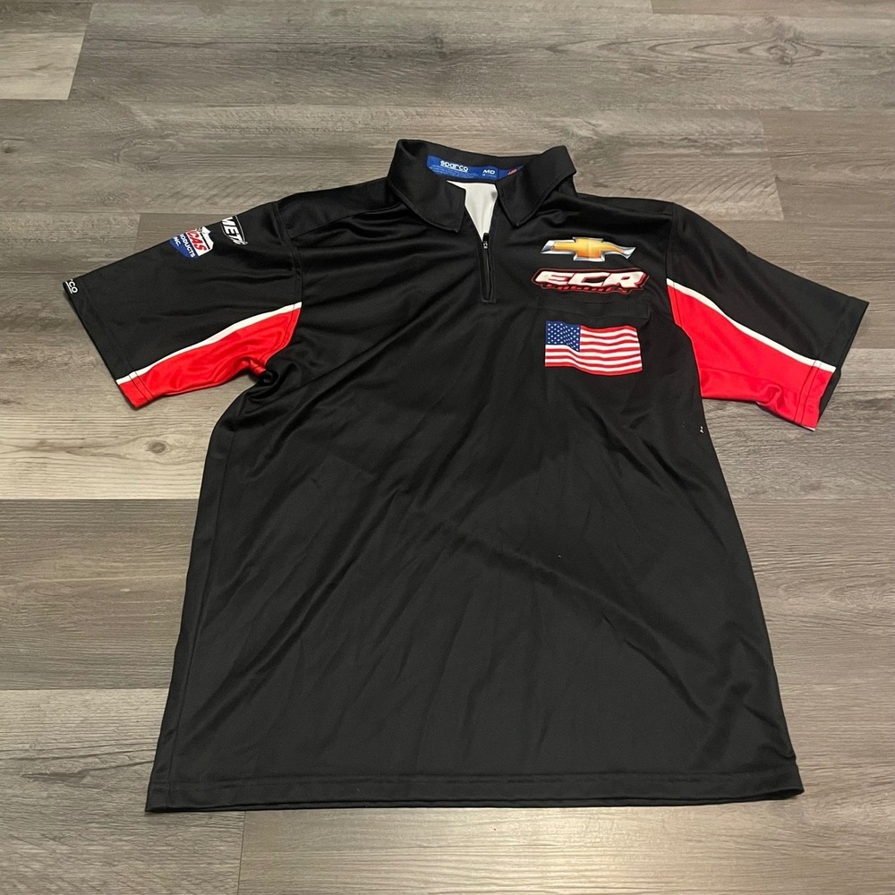 Sparco ECR Engines Chevrolet Racing Polo Shirt Mens Medium Black NASCAR Crew MD